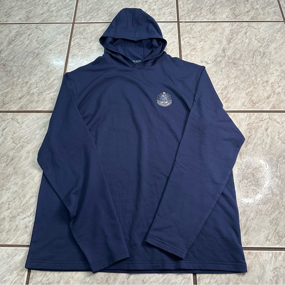 Sold Peter Millar Crown Crafted Merino Wool Navy Blue Hoodie Size Large